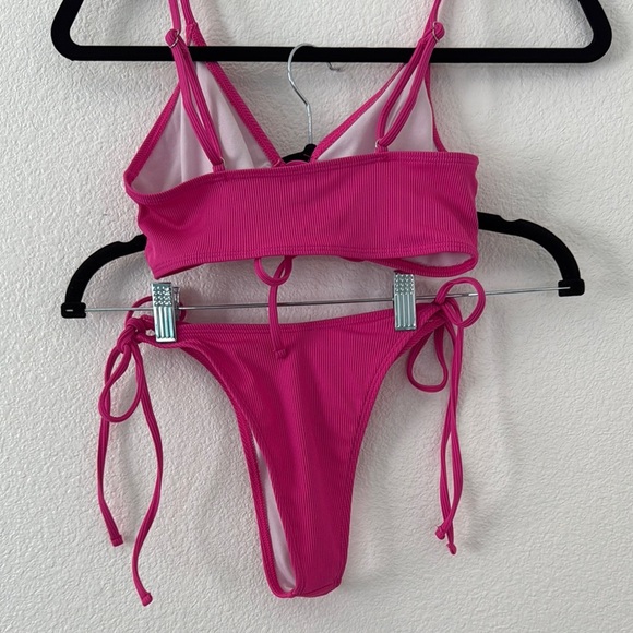 Bright Pink Bikini with Triangle Top and Adjustable Ties - Picture 3 of 3